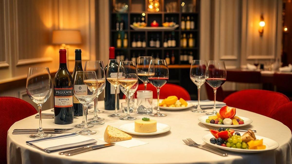 Degustação de vinhos premium com harmonização de pratos